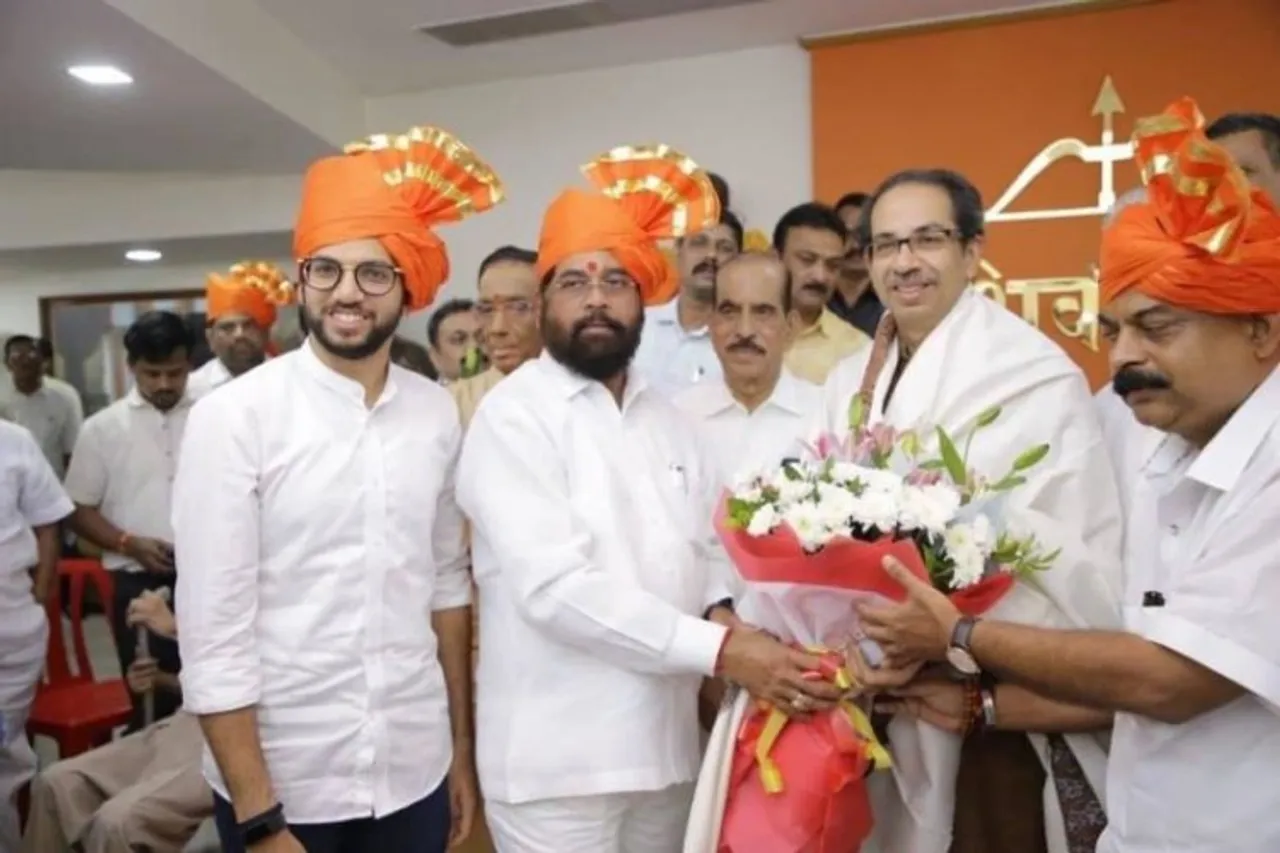 Maharashtra CM Eknath Shinde with Uddhav Thackeray (File photo)