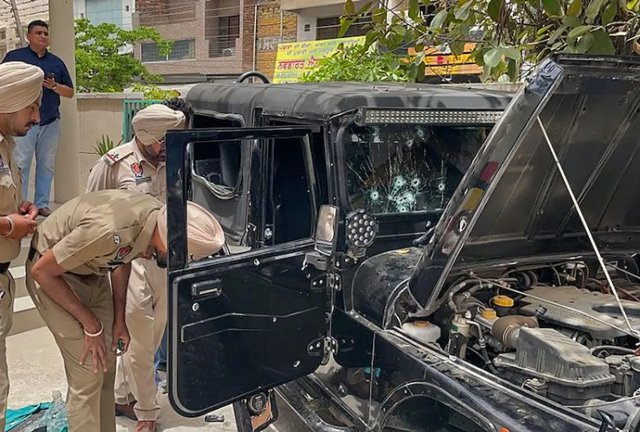 Punjab police inspecting Moosewala's car