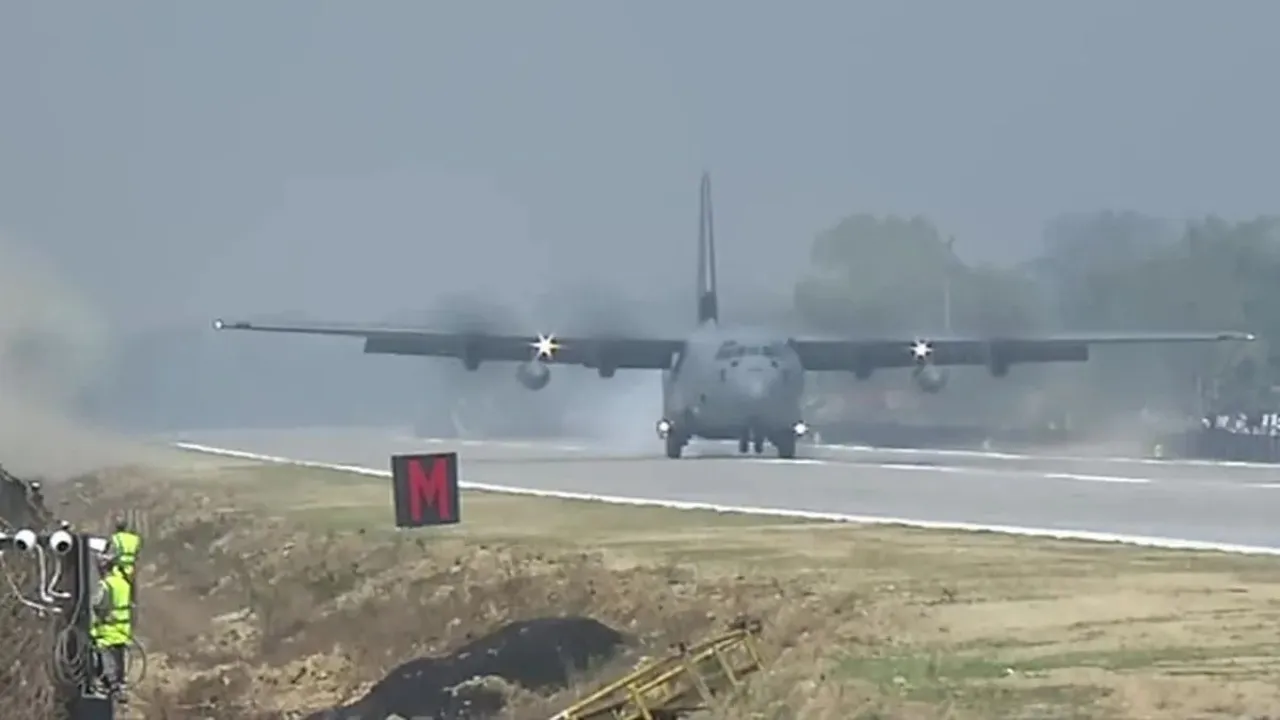 modi landing in assam highway in c 130 j