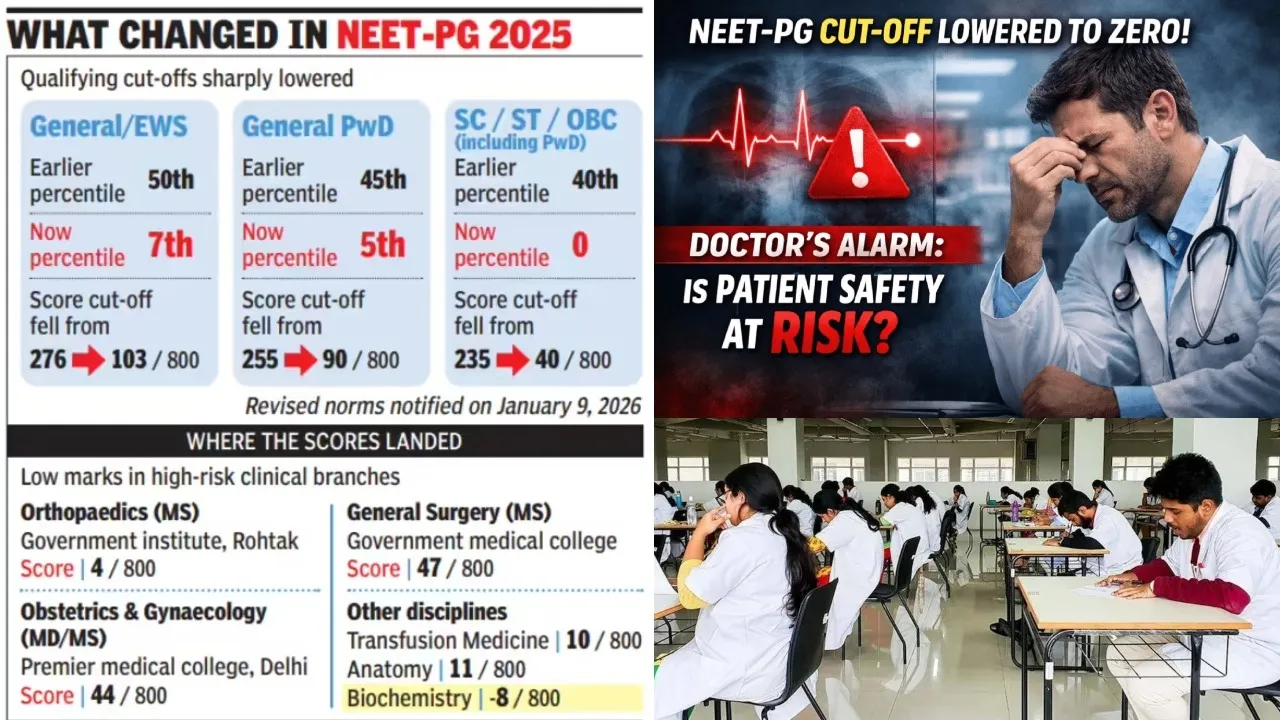 NEET PG CUT OFF LOWERED TO ZERO