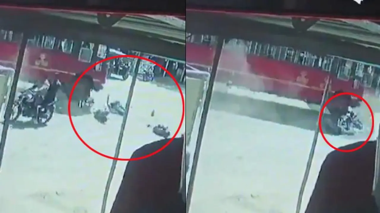 VIDEO: ಬೈಕ್​ಗೆ​ ಬಸ್ ಡಿಕ್ಕಿ.. ಹೆಲ್ಮೆಟ್ ಇಲ್ಲದೇ ಹೋಗುತ್ತಿದ್ದ ಮೂವರು ವಿದ್ಯಾರ್ಥಿಗಳು ಸ್ಥಳದಲ್ಲೇ ಸಾವು