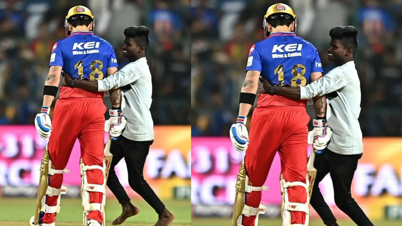 VIDEO: ಏಕಾಏಕಿ ಮೈದಾನಕ್ಕೆ ನುಗ್ಗಿದ RCB ಅಭಿಮಾನಿ; ಕೊಹ್ಲಿ ಕಾಲು ಹಿಡಿದು ಹುಚ್ಚಾಟ!
