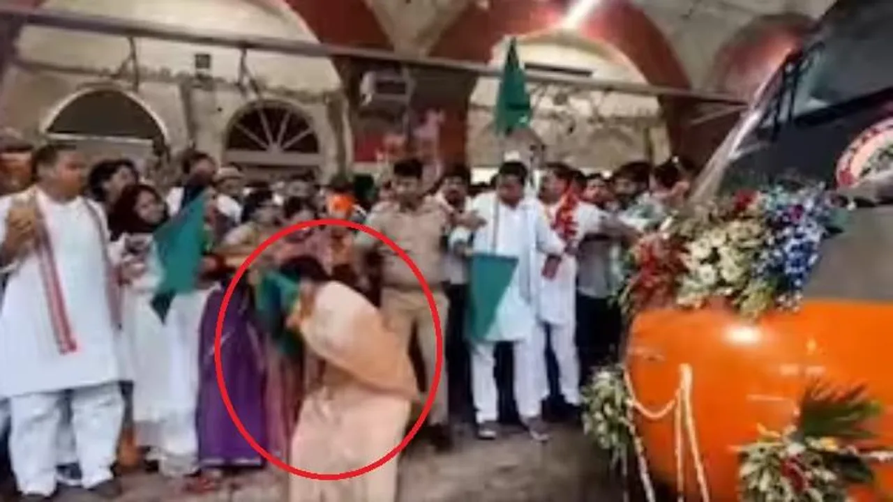 ವಂದೇ ಭಾರತ್ ರೈಲಿಗೆ ಚಾಲನೆ ನೀಡುವ ವೇಳೆ ಹಳಿ ಮೇಲೆ ಬಿದ್ದ ಬಿಜೆಪಿ ಶಾಸಕಿ; ಆಮೇಲೆ ಆಗಿದ್ದೇನು?