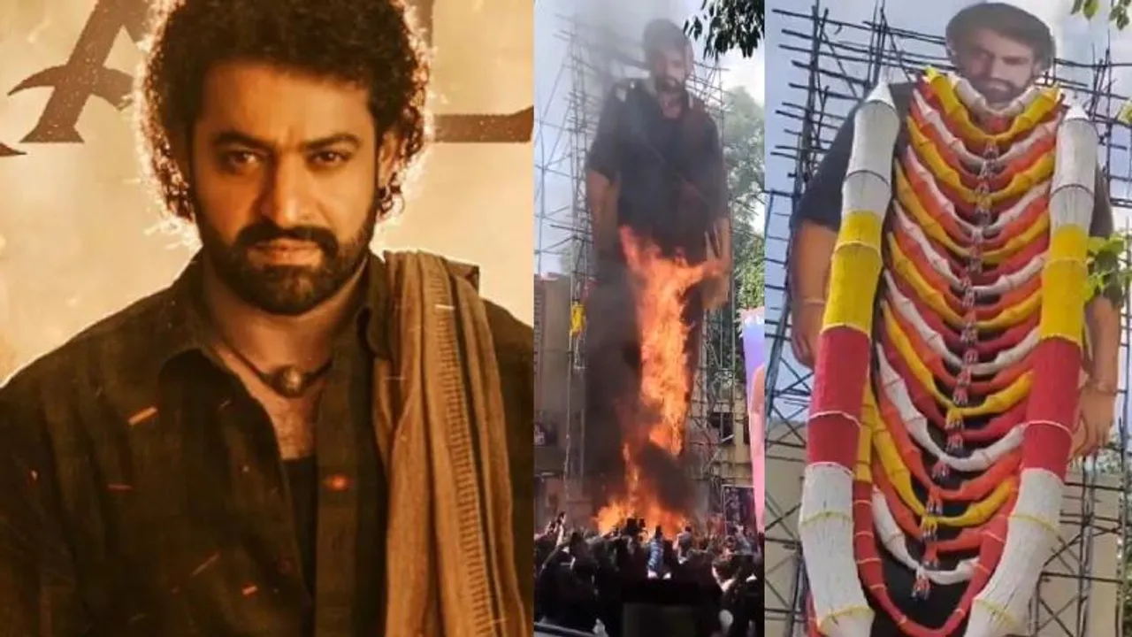 ಅಬ್ಬಾ.. ದೇವರ ಅಬ್ಬರ ಹೀಗೂ ಉಂಟಾ; ಥಿಯೇಟರ್ ಮುಂದೆ JrNTR ಕಟೌಟ್‌ಗೆ ಬೆಂಕಿ! VIDEO