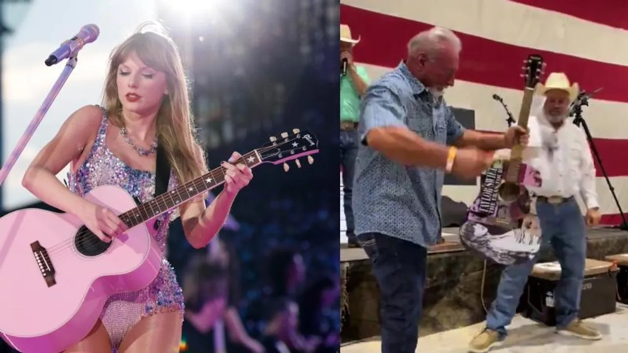 VIral Video ಟೇಲರ್​ ಸ್ವಿಫ್ಟ್​ ಸಹಿ ಇರುವ ಗಿಟಾರ್ ಖರೀದಿಸಿ ವೃದ್ಧ, ವೇದಿಕೆಯ ಮೇಲೆಯೇ ಒಡೆದು ಹಾಕಿದ್ದು ಏಕೆ?