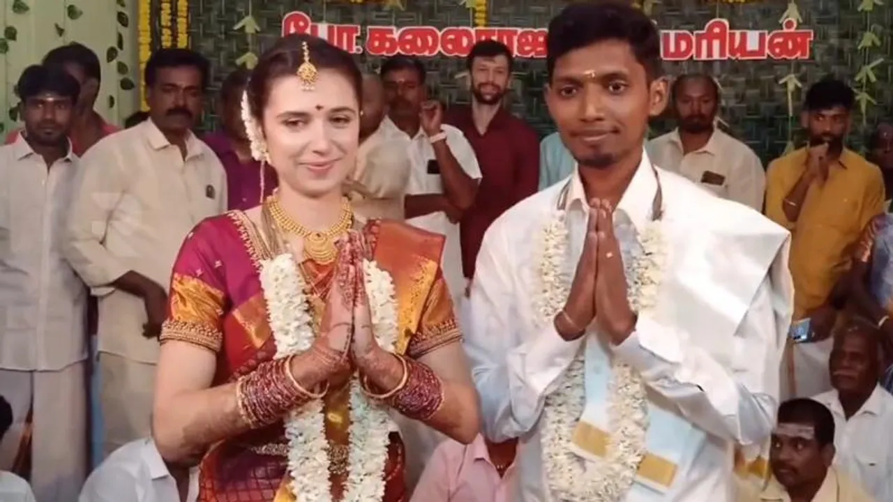ಓದಲು ಹೋಗಿ ಪ್ರೀತಿ ಬಲೆಗೆ ಬಿದ್ದ ಯುವಕ.. ಭಾರತೀಯ ಸಂಪ್ರದಾಯದಂತೆ ಫಾರಿನ್​ ಗರ್ಲ್​ ಜೊತೆ ಮದುವೆ