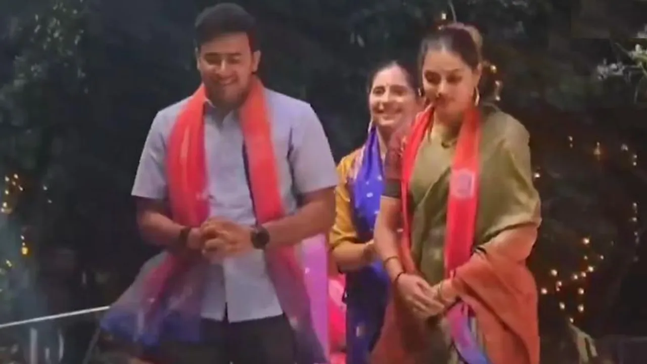 ಭಾವಿಪತ್ನಿ ಜೊತೆ ಮೊದಲ ಬಾರಿಗೆ ಕಾಣಿಸಿಕೊಂಡ ಸಂಸದ ತೇಜಸ್ವಿ ಸೂರ್ಯ.. ಗುರೂಜಿ ಆಶೀರ್ವಾದ ಪಡೆದ ಜೋಡಿ