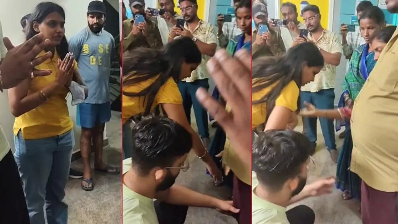 ಆಟೋ ಡ್ರೈವರ್​ಗೆ ಚಪ್ಪಲಿಯಿಂದ ಹೊಡೆದ ಘಟನೆ.. ಚಾಲಕನ ಕಾಲು ಮುಟ್ಟಿ ಕ್ಷಮೆ ಕೇಳಿದ ಮಹಿಳೆ, ಆಕೆಯ ಗಂಡ