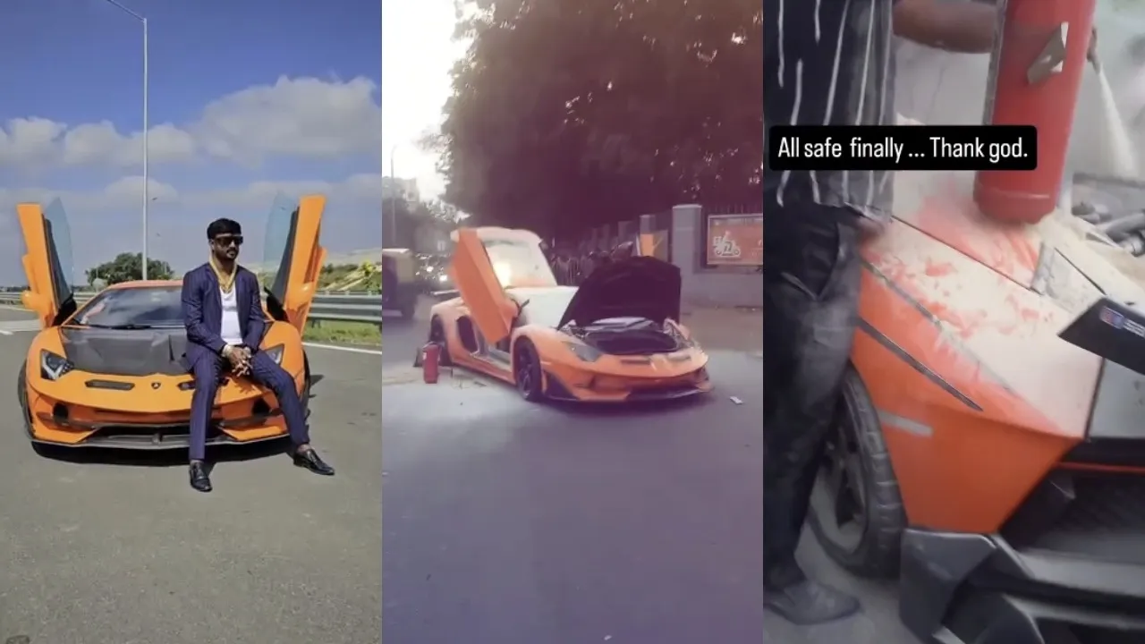 9 CRORE LAMBORGHINI CATCHES FIRE IN BENGALURU-SANJEEV