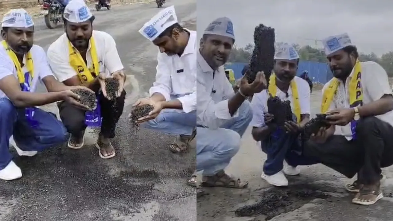aam admi party workers criticize bengaluru roads
