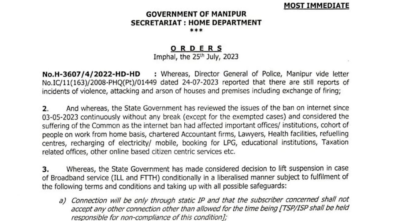 Manipur: Internet ban partially lifted