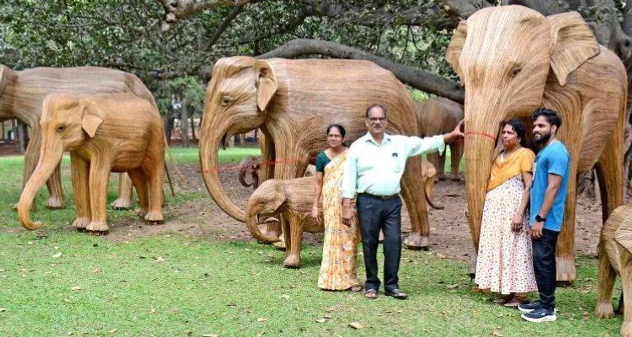 Bengaluru: Life-size elephants crafted from Lantana Camara captivate visitors at Lal Bagh