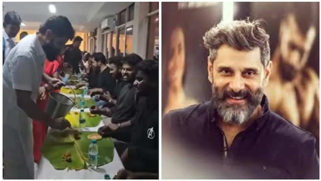 In a heartwarming gesture, Chiyaan Vikram serves food at Thangalaan success party