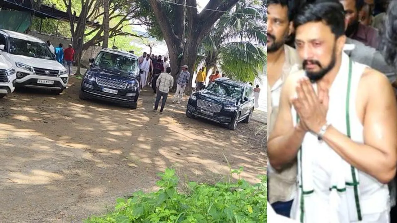 Srirangapatna: Actor Kichcha Sudeep grieves mother's loss, performs final rites in Kaveri river