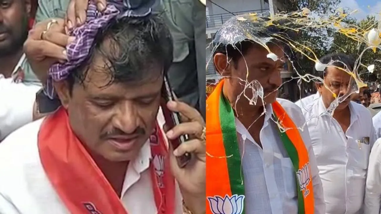 Egg attack on former minister Munirathna sparks scuffle between BJP and Congress workers
