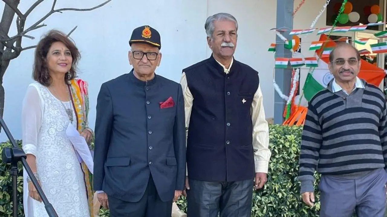 Bengaluru: Col (Retd) Jagadev Singh hoists flag at Republic day celebrations at Embassy Pristine
