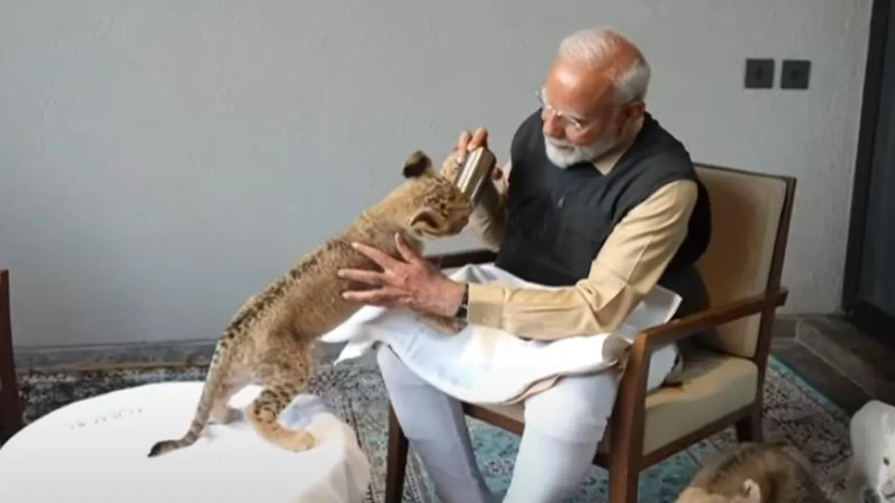 PM Modi visits Vantara, plays with Tiger and Lion cubs