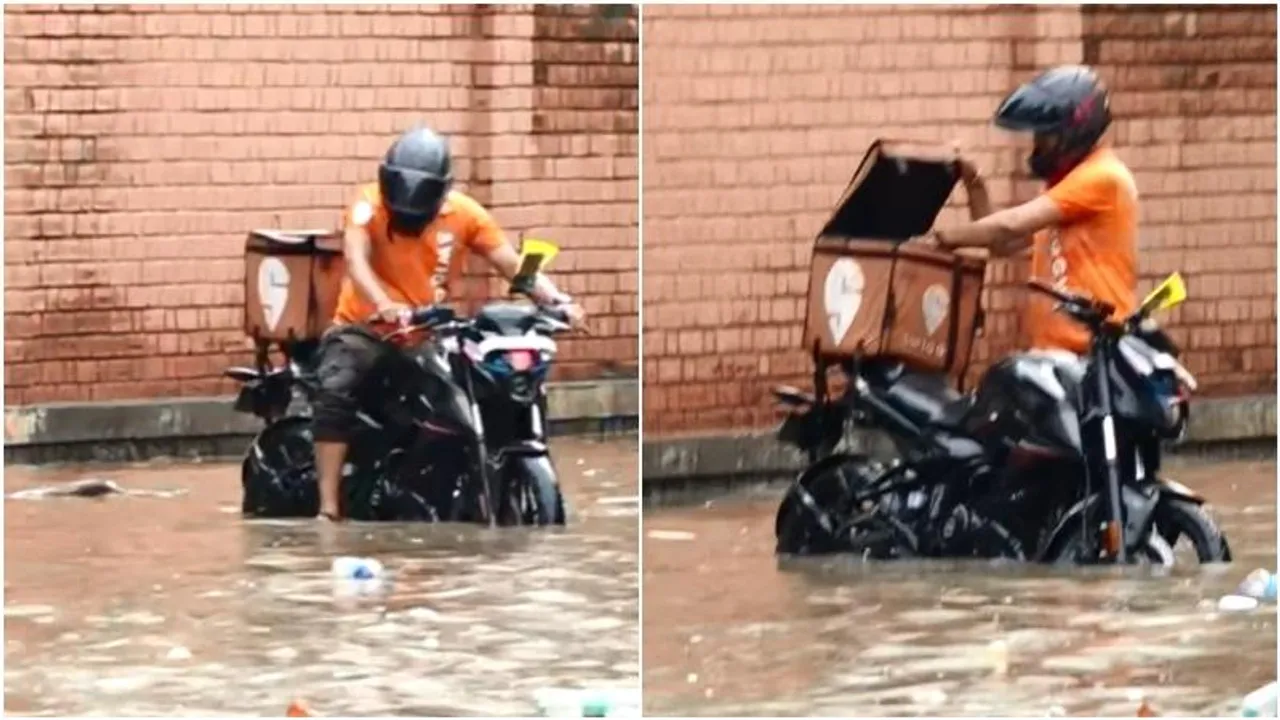 In rain-hit Bengaluru, Swiggy delivery boy slips in floodwaters!