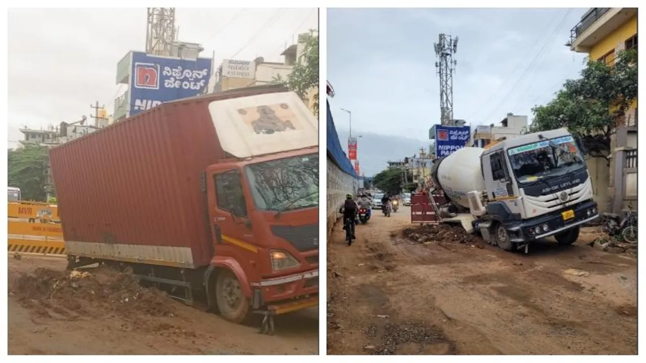 Bengaluru: Two trucks collapse near Kadugodi Bridge amid ongoing metro work