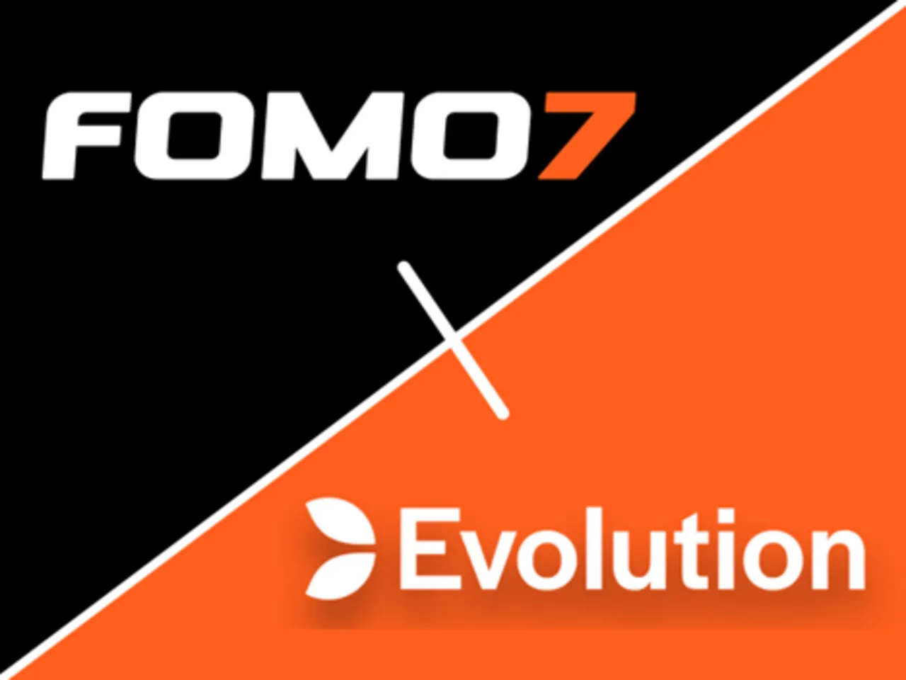 FOMO7 and Evolution logos split diagonally with white X