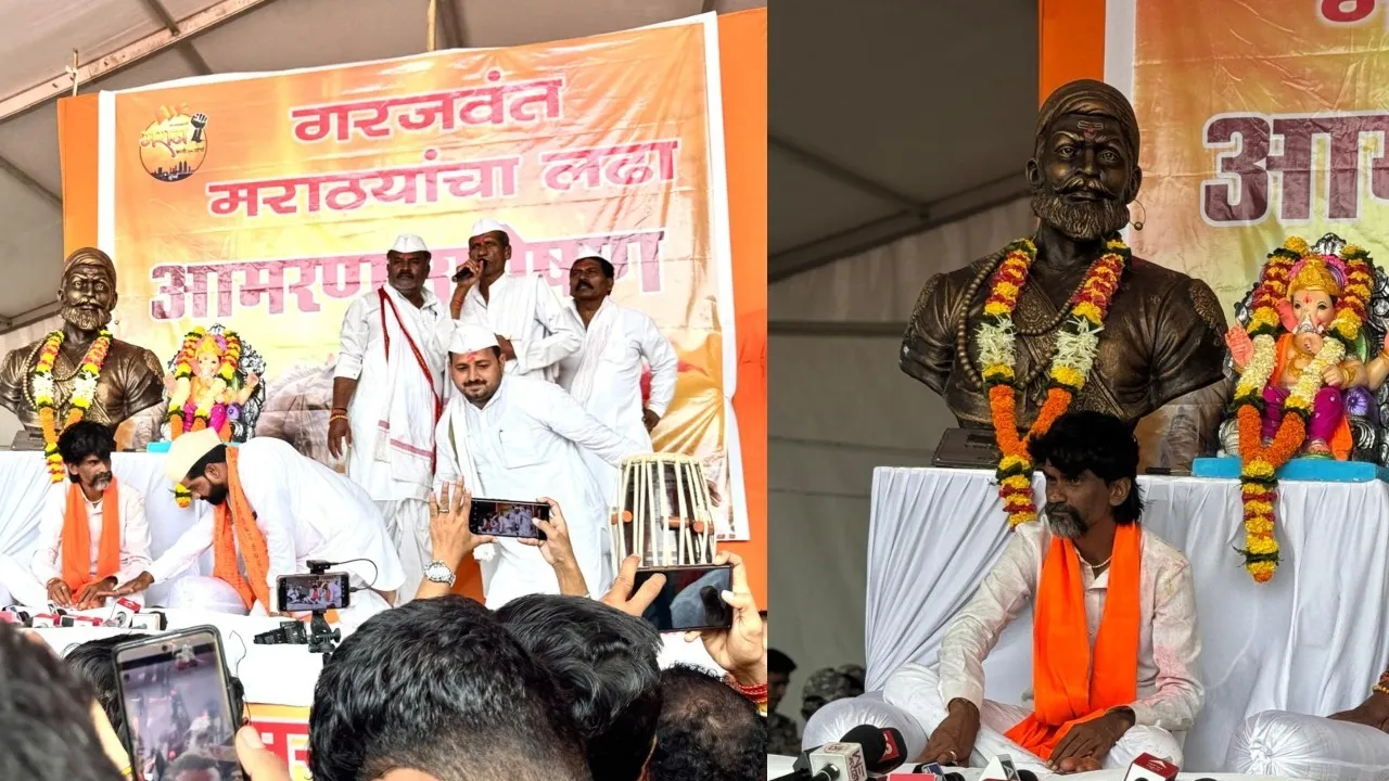 Manoj Jarange Patil Begins Indefinite Hunger Strike Thousands Gather at Azad Maidan (1)