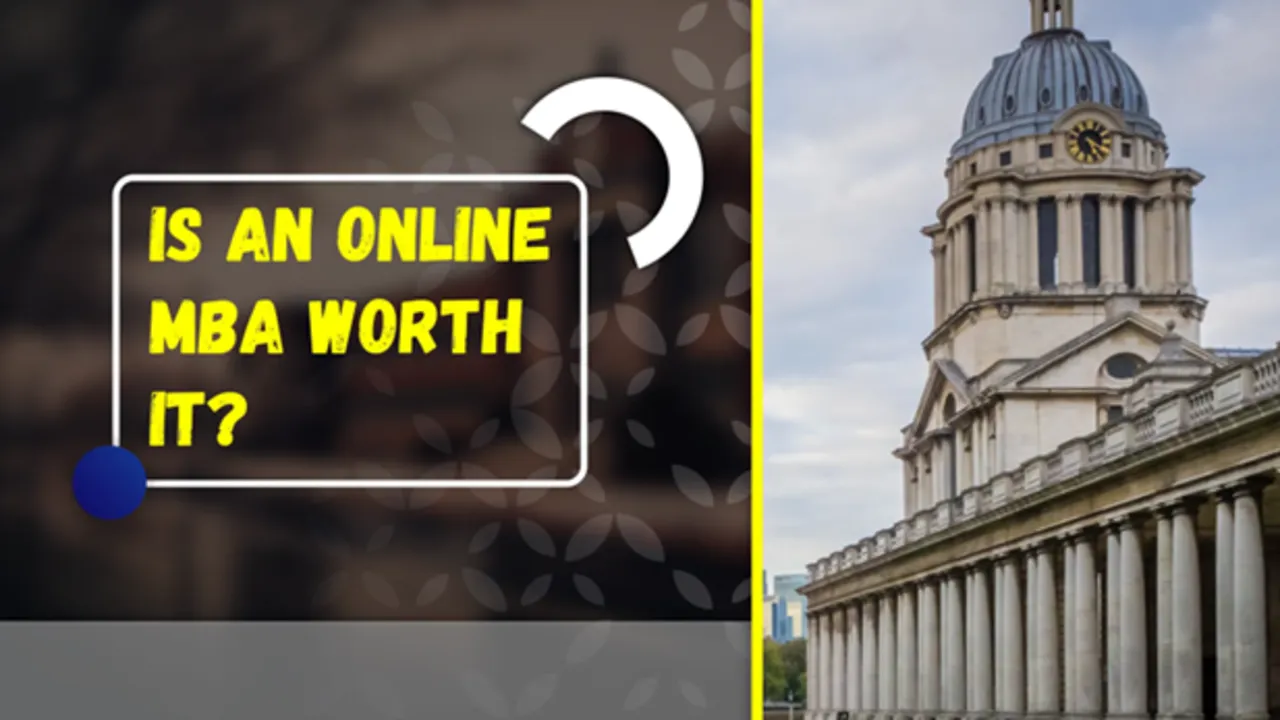 Professional studying Online MBA on laptop at home to balance work and career growth