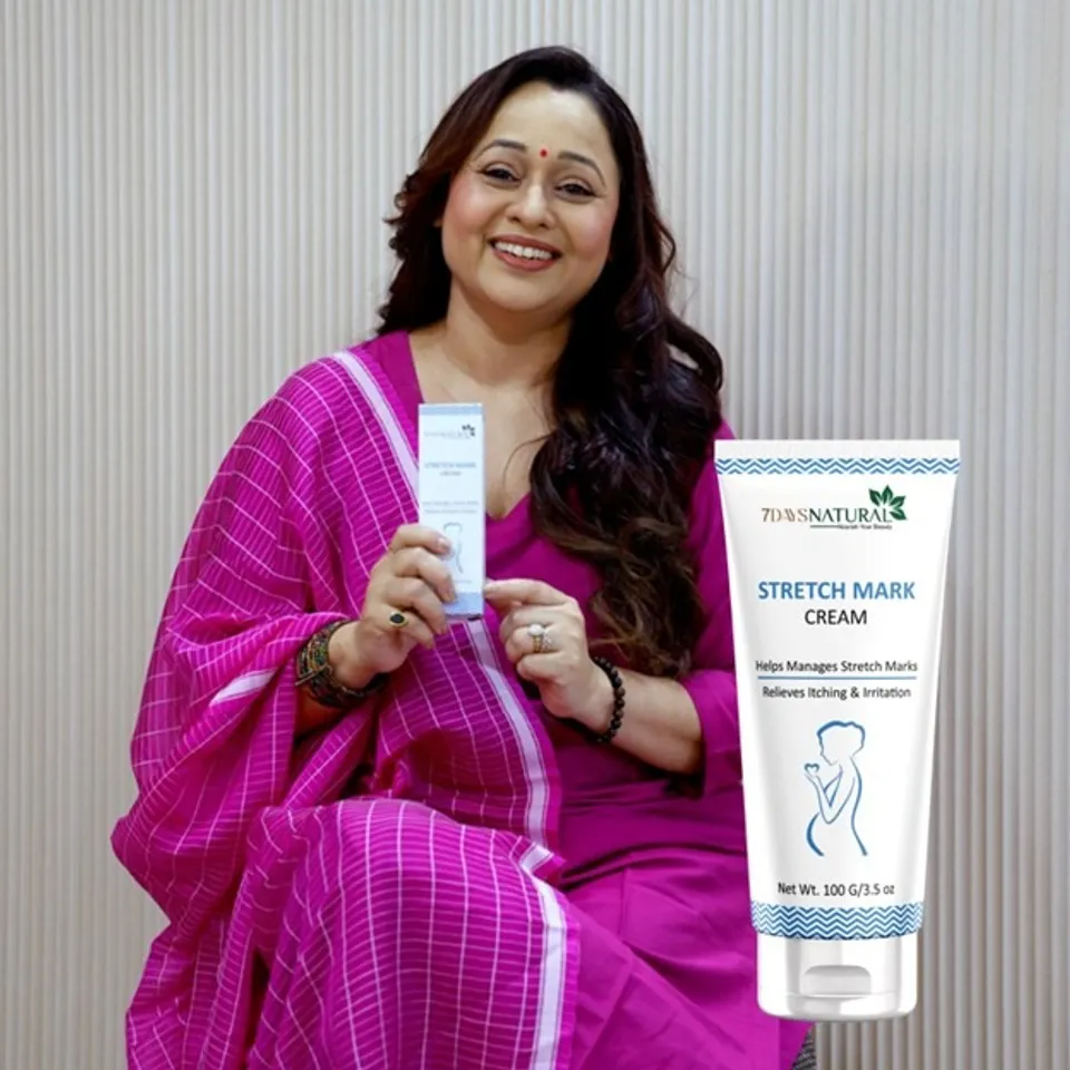 7DAYSNATURAL Stretch Marks Cream tube with natural ingredients illustration