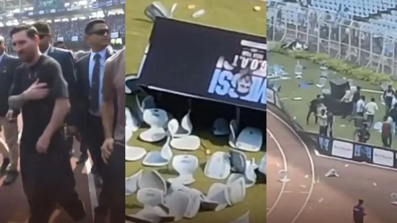 Lionel Messi GOAT Tour of India Agitated fans throw bottles, break chairs as footballer leaves stadium early