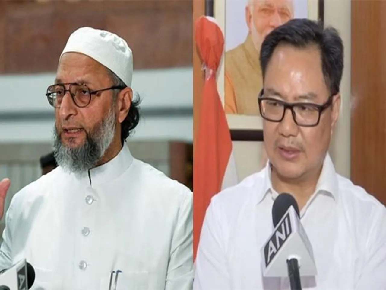 AIMIM chief Asaduddin Owaisi and Union Minister Kiren Rijiju (Photo: ANI)