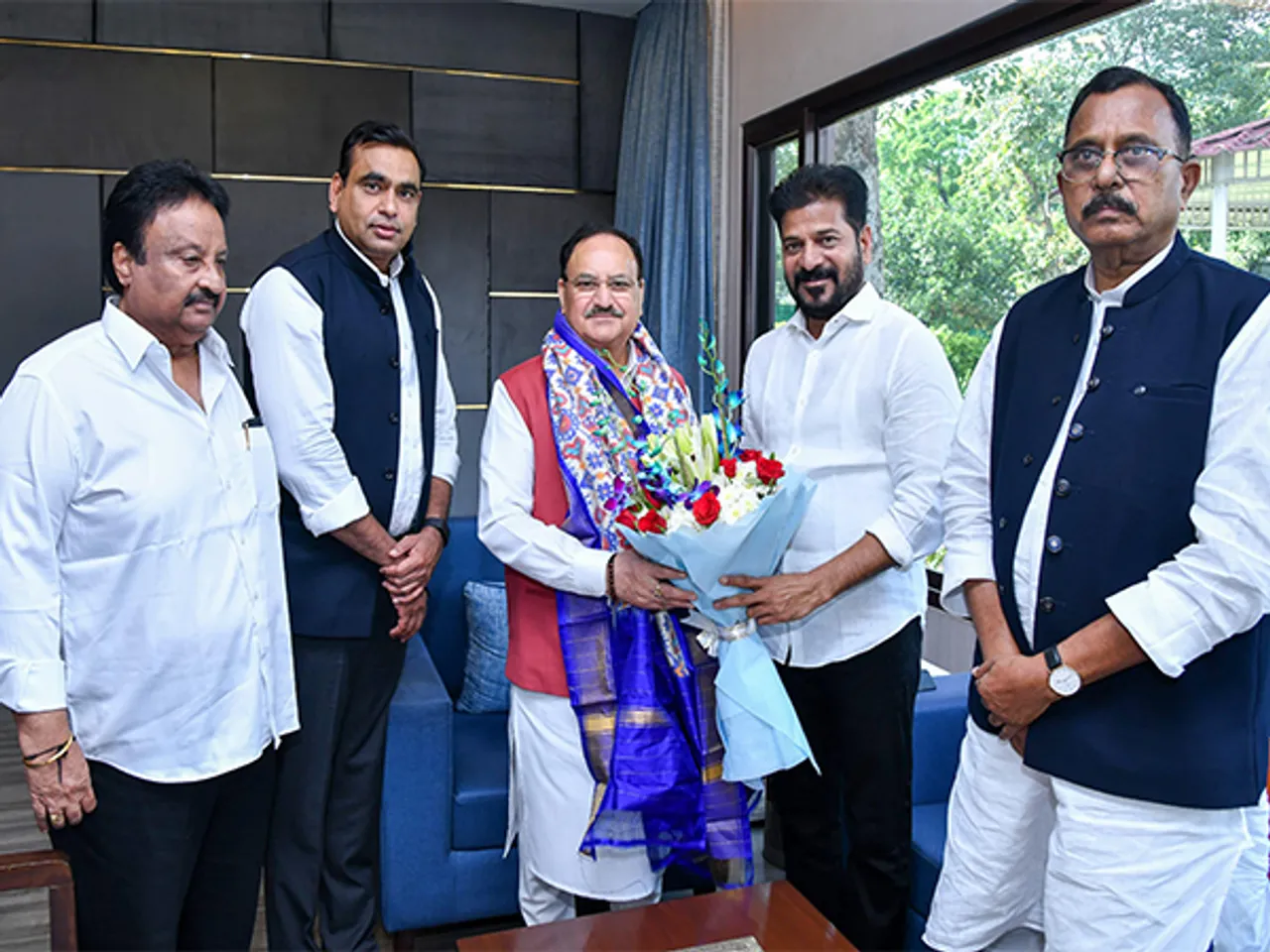 Chief Minister Revanth Reddy meets Union Minister JP Nadda (Photo/ANI)