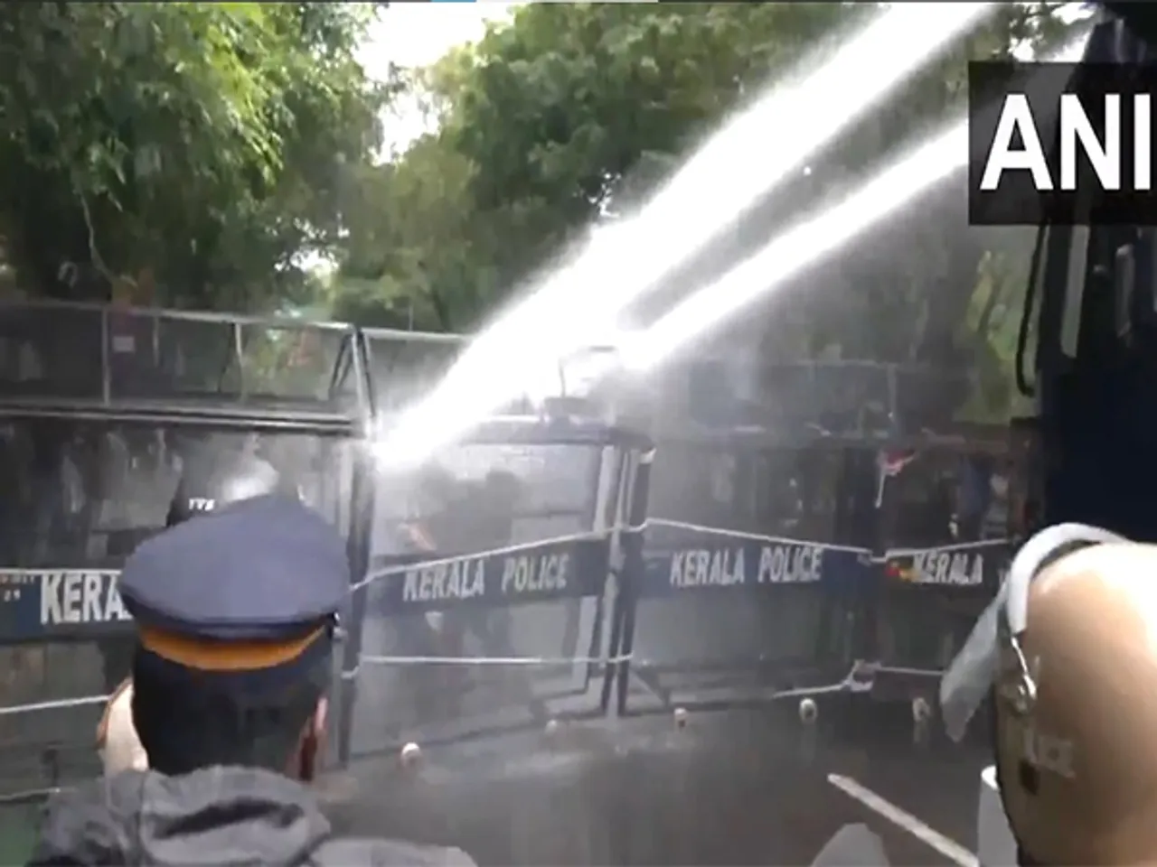 Police disperse protestors using water cannons in Kannur (Photo: ANI)