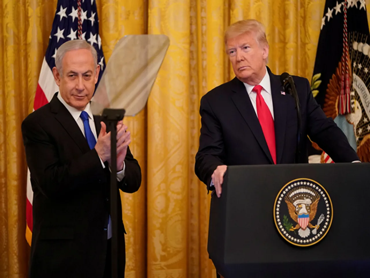 Israeli Prime Minister Benjamin Netanyahu (on left) and US President Donald Trump (on right) (Source: Reuters)