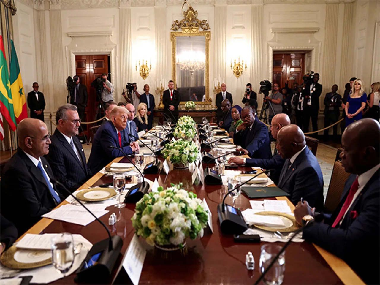 US President Donald Trump praises Liberian President Joseph Boakai’s English during a White House meeting with five African leaders (Source: Reuters)