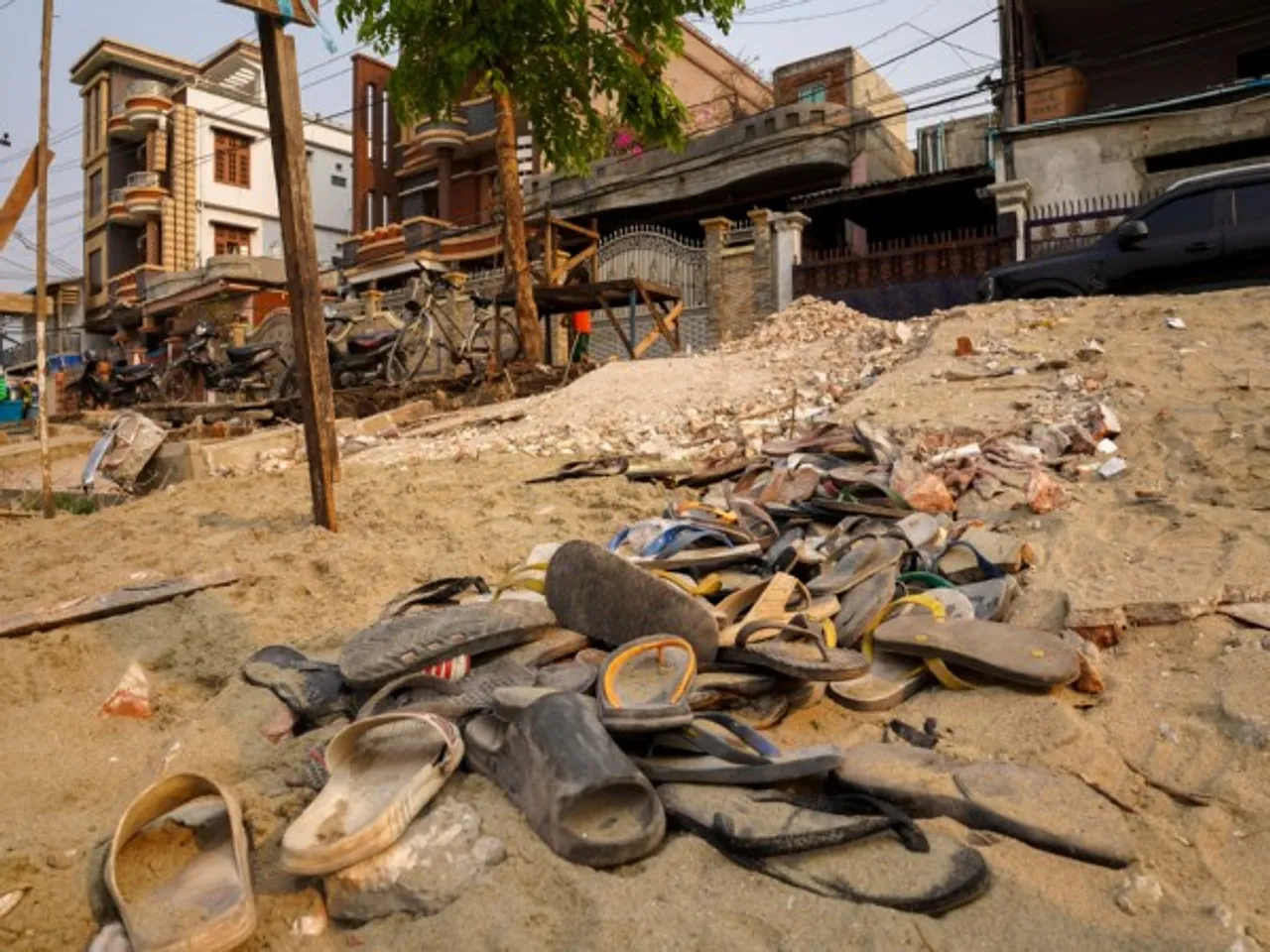 Piles of flip-flops are seen following a strong earthquake in Amarapura township, Myanmar (File Imag/Reuters)