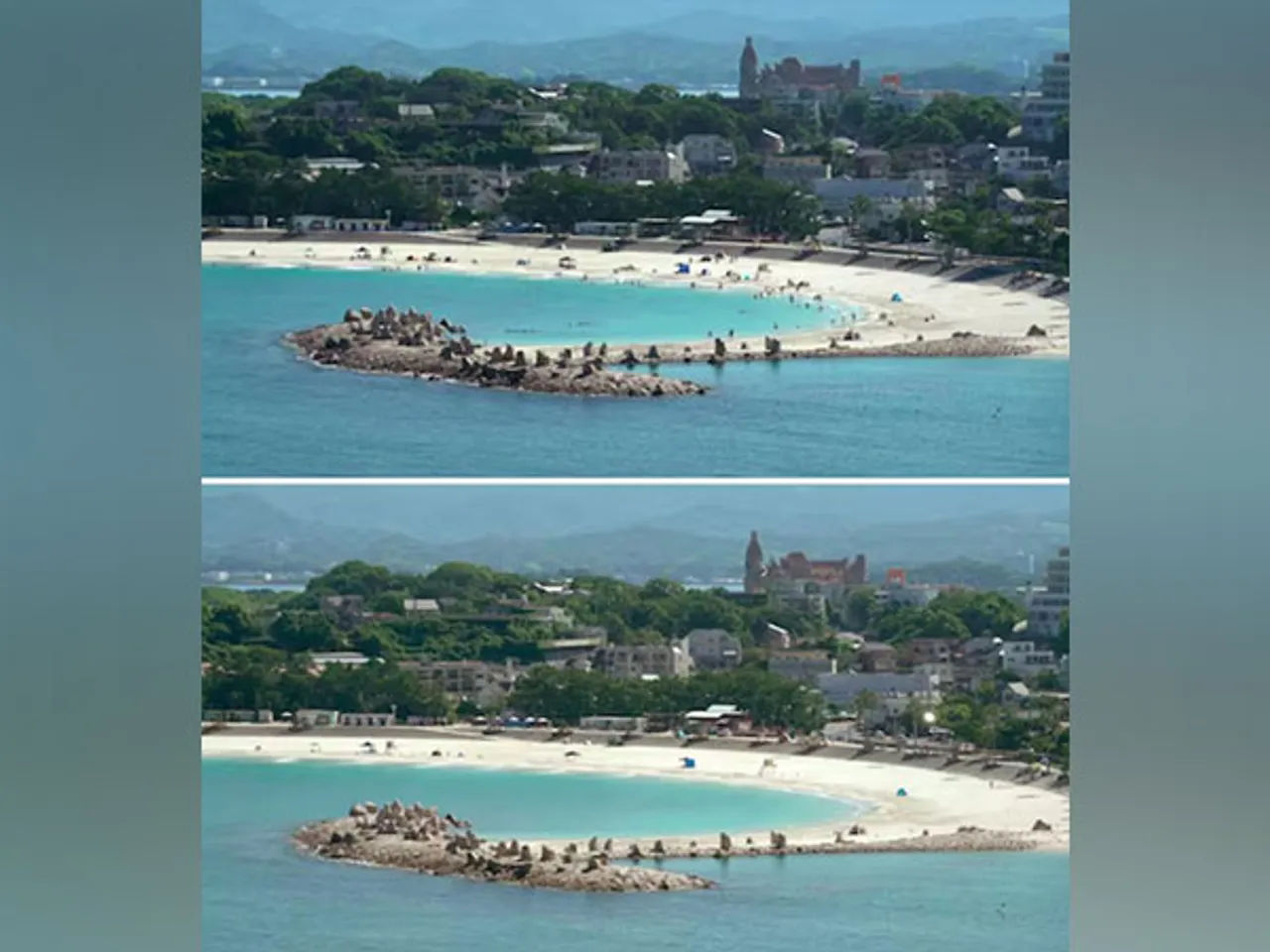 A combination of images taken from a fixed live video camera footage shows a beach immidiately after earthquake and after people evacuated following a tsunami warning in Japan (Image/Reuters)