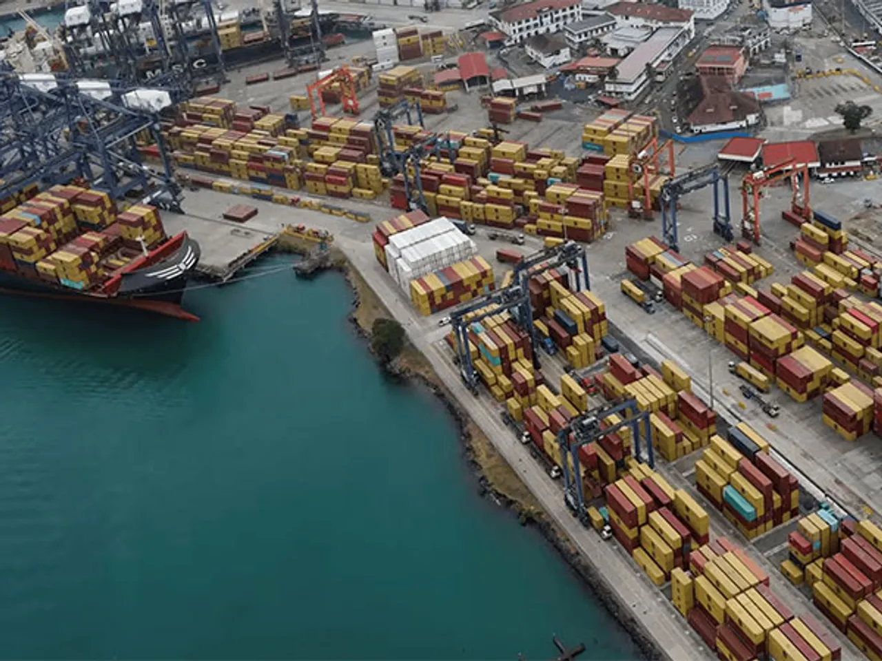 An aerial view shows Cristobal Port, operated by Panama Ports Company under the CK Hutchison group, in February (Photo/Reuters)