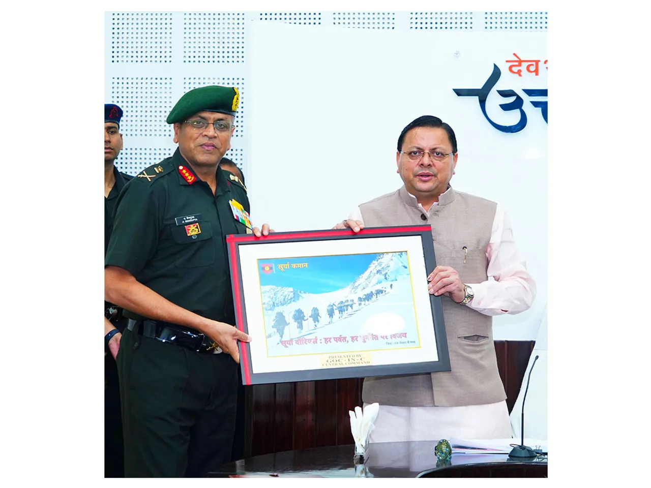 Lieutenant General Anindya Sengupta with CM Pushkar Singh Dhami (Photo/ANI)