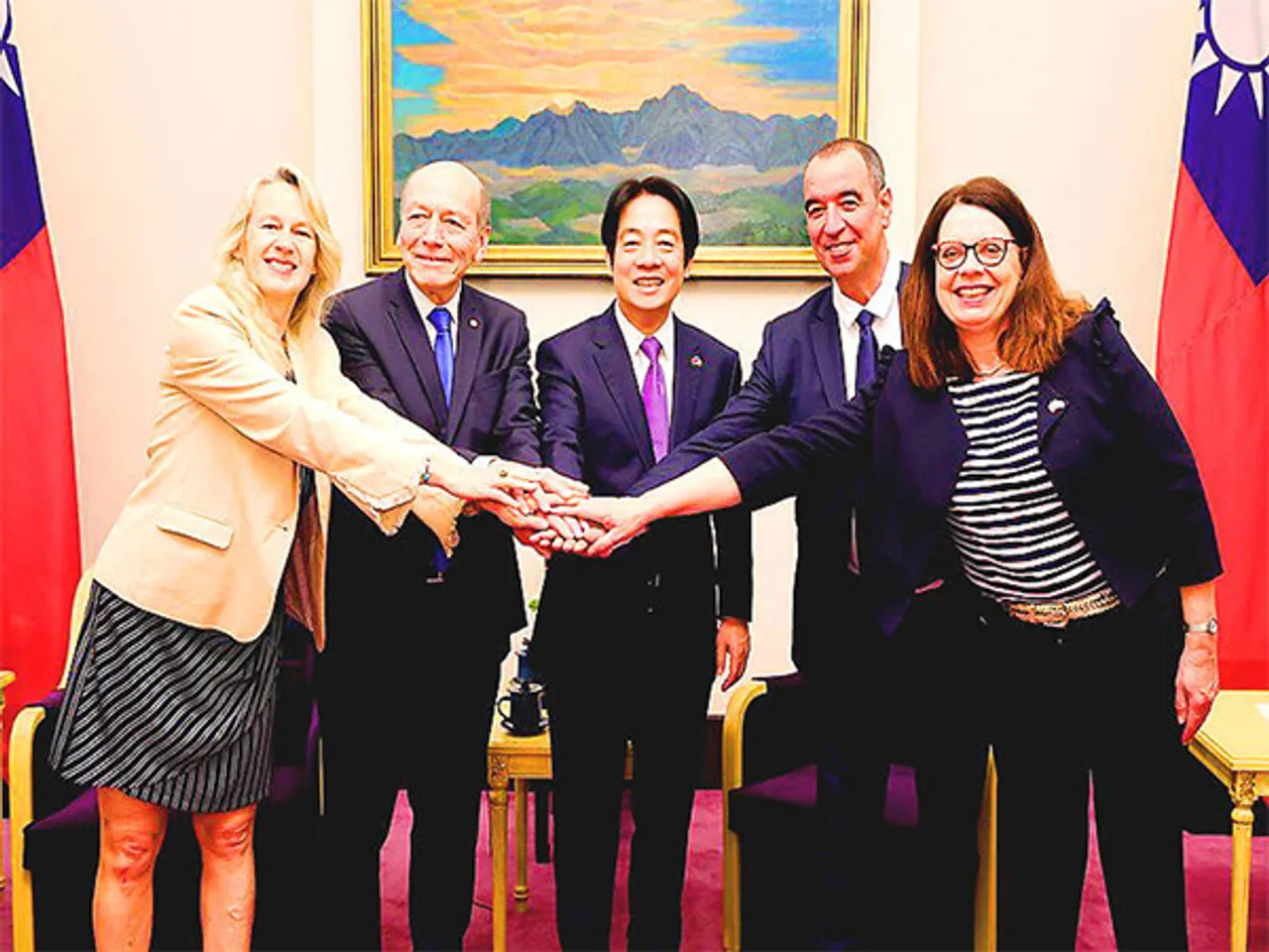 Taiwan President Lai with visiting members of the French National Assembly’s Taiwan Friendship Group at the Presidential Office (File Photo/Screen grab from the Presidential Office’s website)