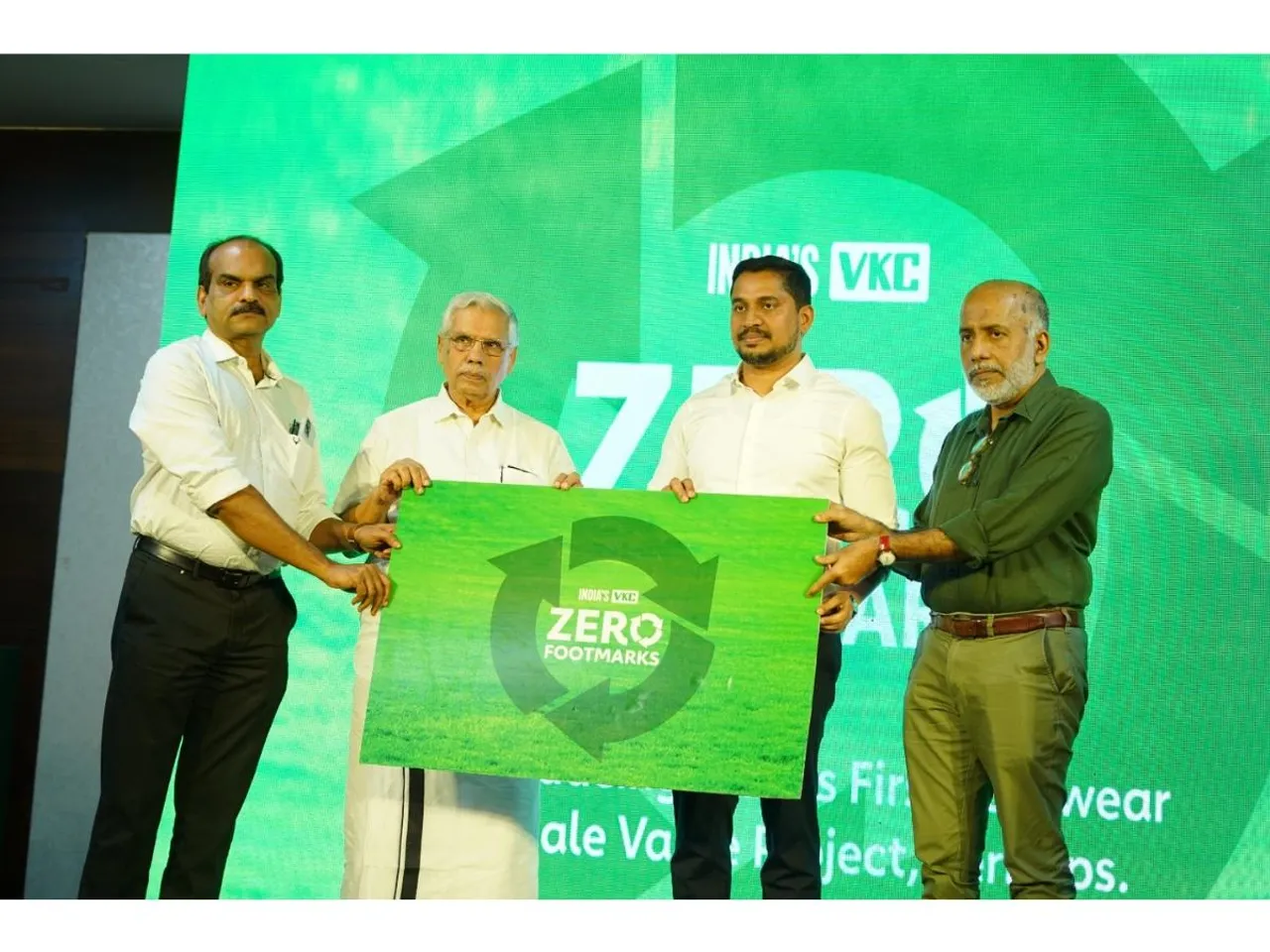 Zero Footmarks by India’s VKC launched by Chairman VKC Mammed Koya with Directors V.P. Azeez, V. Rafeeque, and Manoj Matthai, Principal Strategist, The Breakthrough Group.