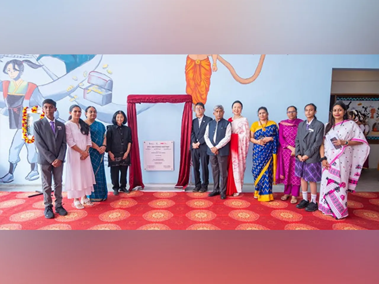 The unveiling of India and Japan children’s mural project by Hokuto Kaya, Consulate-General of Japan in Bengaluru at Ekya School, Byrathi