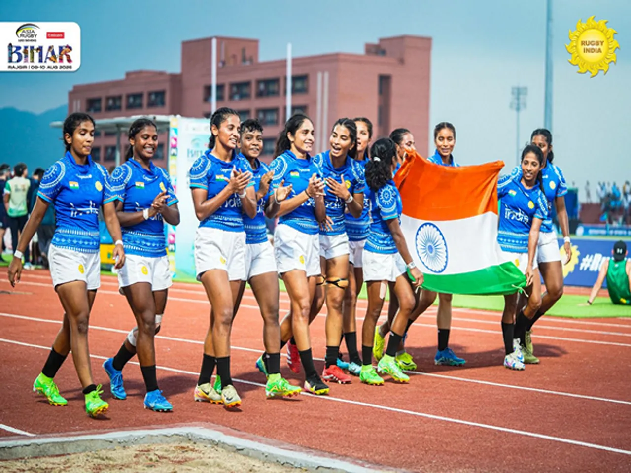 India’s Women’s Rugby team celebration after winning bronze medal in Asia Rugby Emirates U20 Championship (Image: Rugby India)