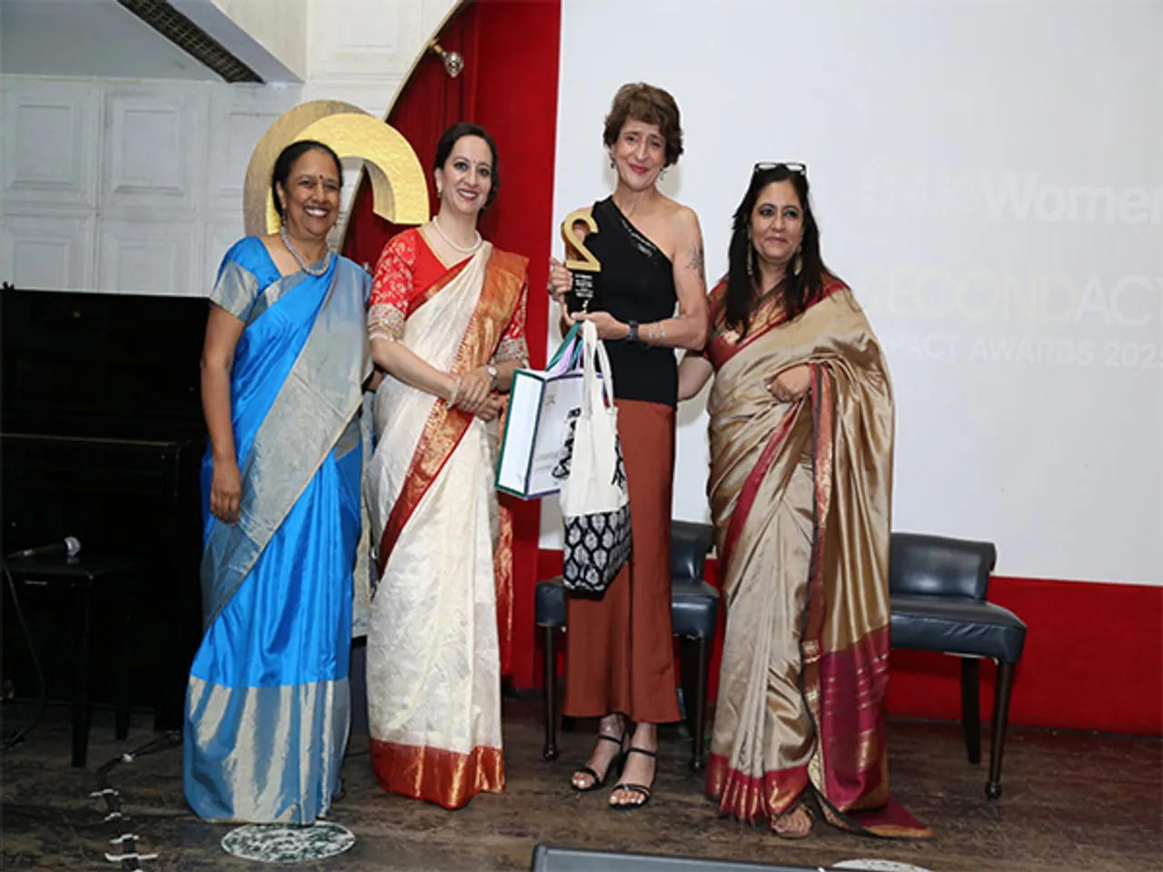 From left: Lakshmi Pratury (Founder, INK), Dr. Kanika Sood Sharma (Narayana Health), Dilshad Master (Bull’s Adventure), Archana Dutta (Founder and CEO, SecondAct/INK Women).