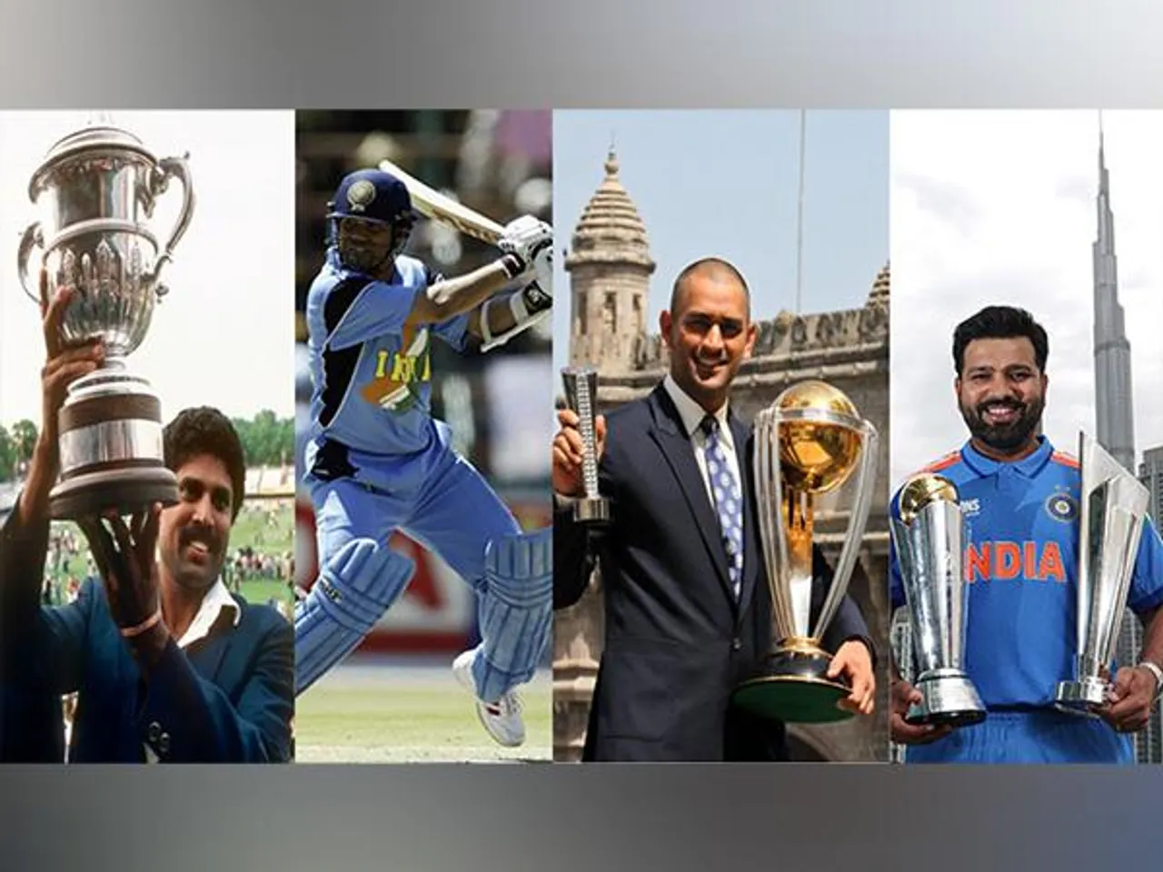 Kapil Dev, Sachin Tendulkar, MS Dhoni, Rohit Sharma. (Photo: ICC/BCCI)
