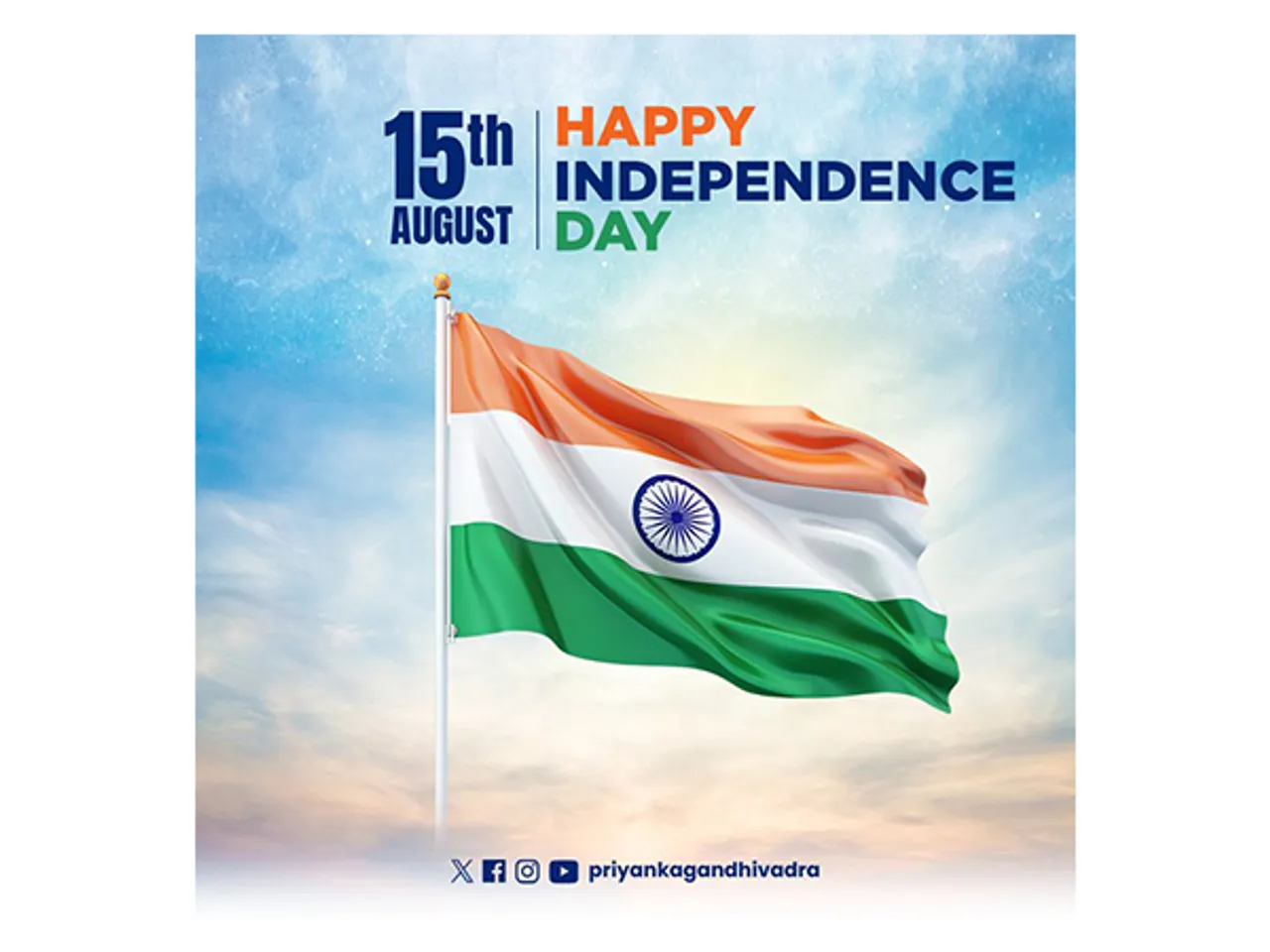 India extends greetings on 79th Independence Day (Photo X/@priyankagandhi)