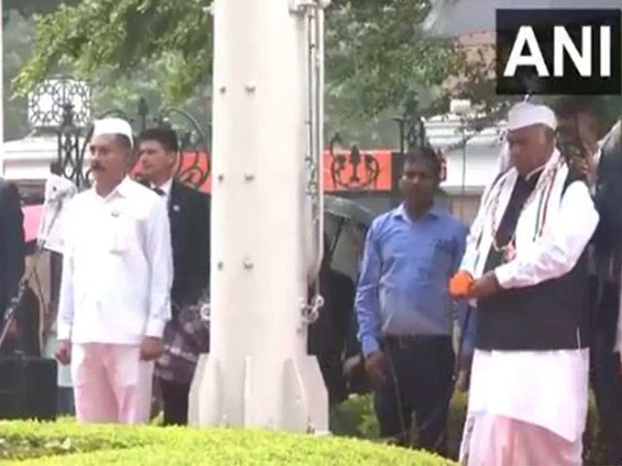Congress President Mallikarjun Kharge hoists Tricolour at Congress Headquarters in Delhi along with Rahul Gandhi (Photo/ANI)