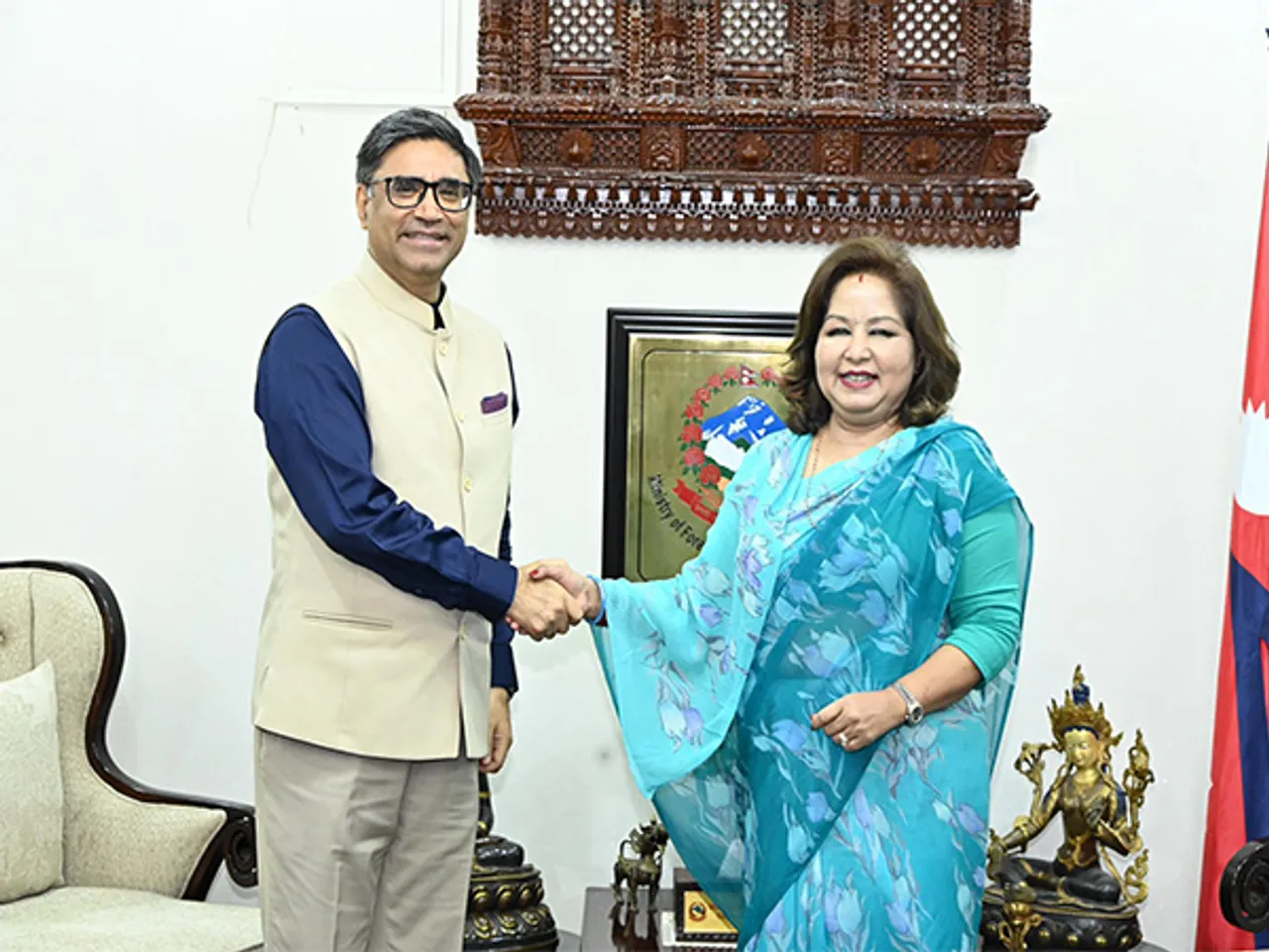 Foreign Secretary Vikram Misri meets Nepal Foreign Minister Arzu Rana Deuba (Photo/X@IndiaInNepal)