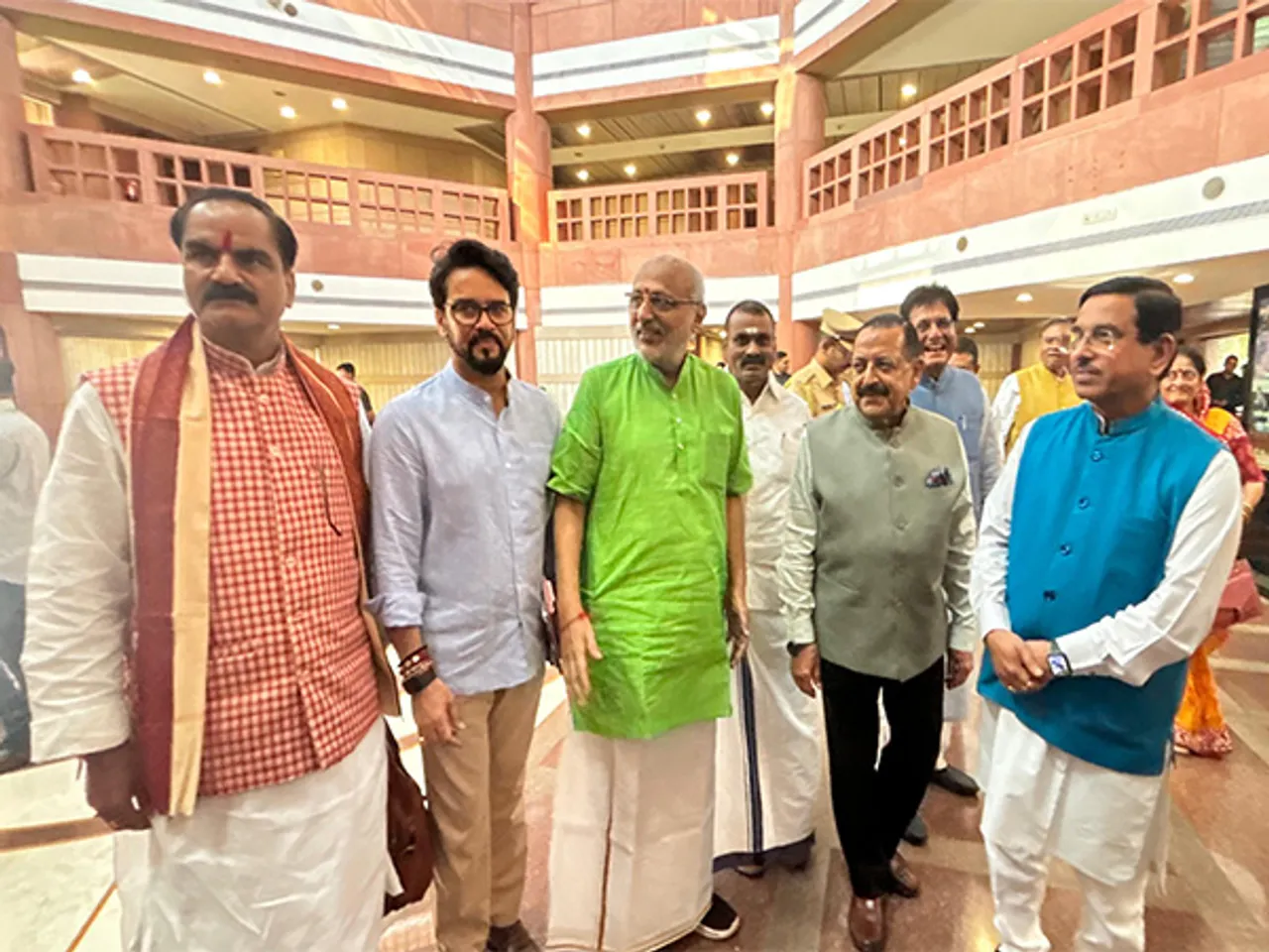 VP Candidate CP Radhakrishnan with BJP MPs in Parliament (Photo/ANI)