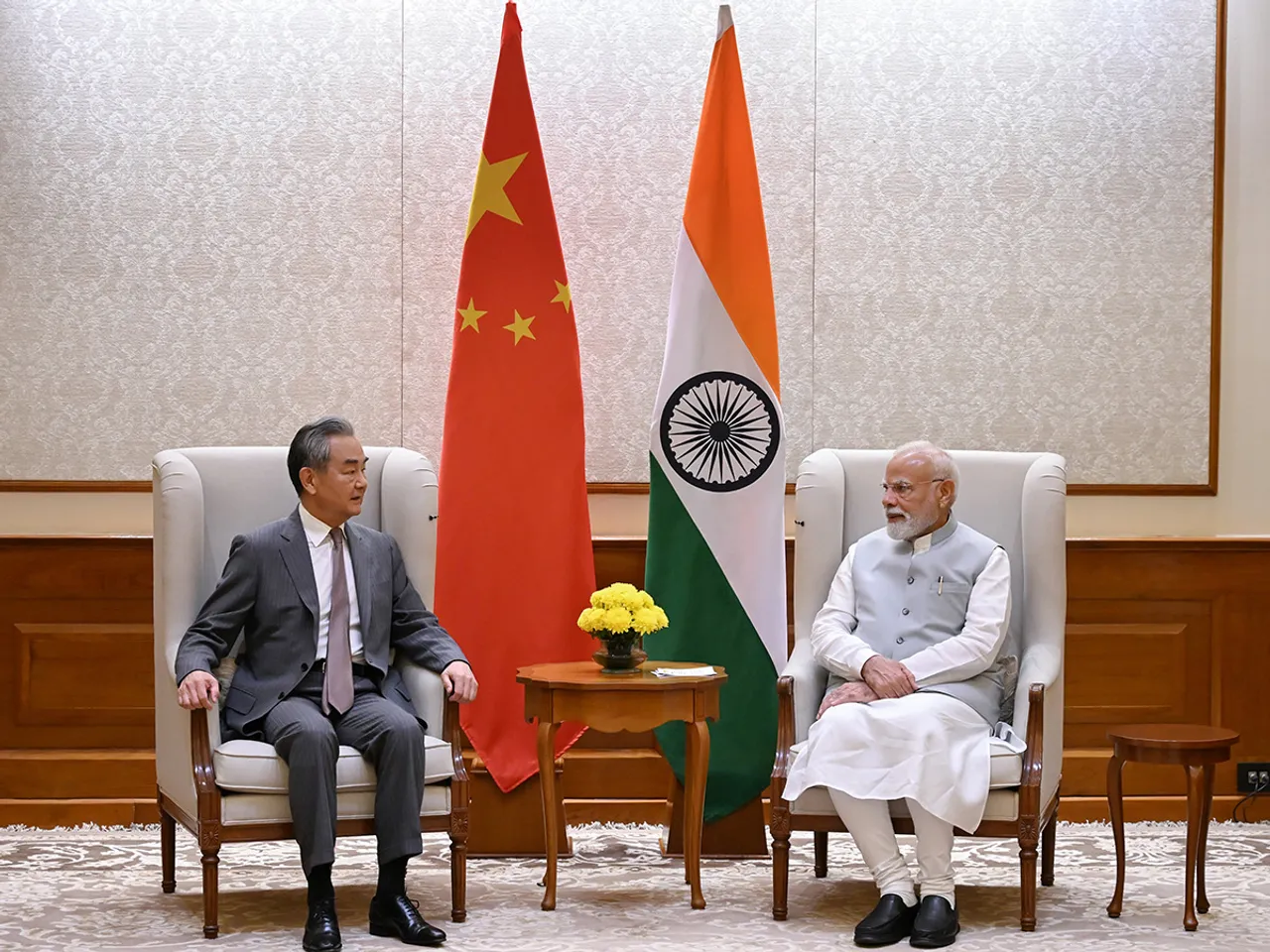 Prime Minister Narendra Modi with Chinese Foreign Minister Wang Yi (Photo/X@China_Amb_India)