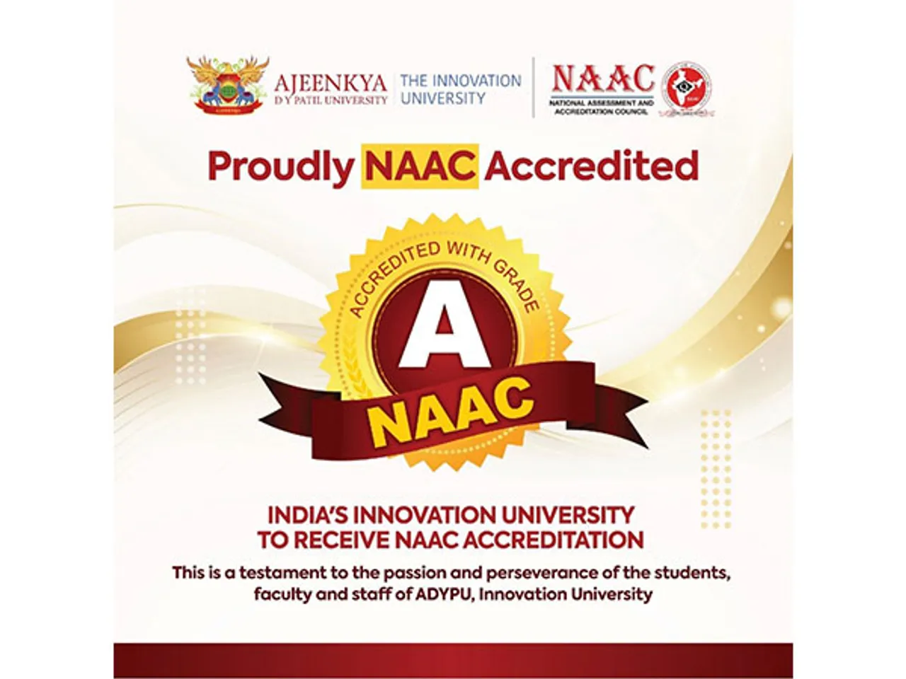Ajeenkya DY Patil University Secures Prestigious “A” Grade in NAAC Accreditation