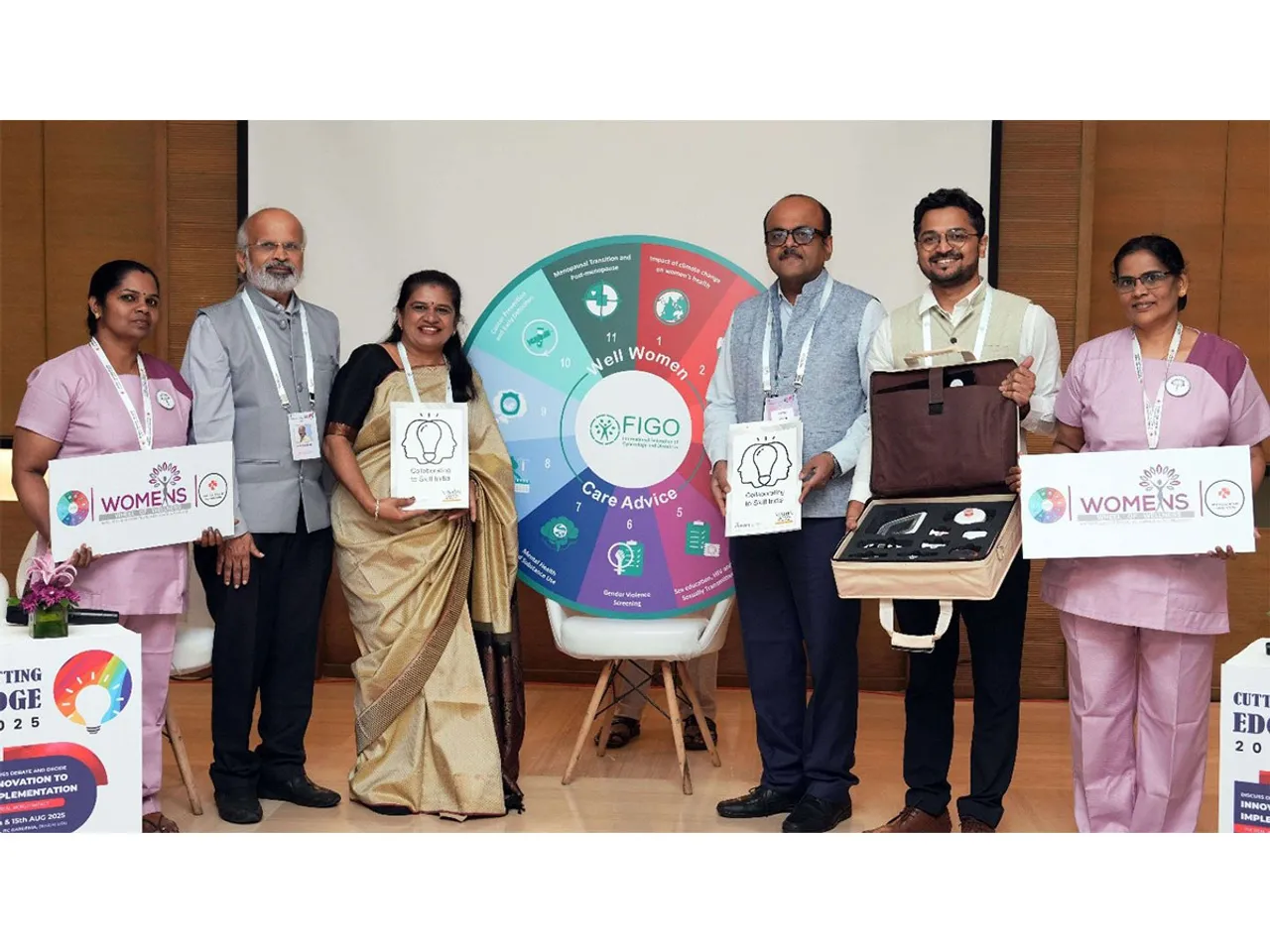 Dr Hema Divakar with Dr Amit Shah, Dr Shantanu Pathak & Dr G V Divakar unveiled the ‘Wheel of Wellness’ at Cutting Edge 2025—sparking a revolution in women’s healthcare